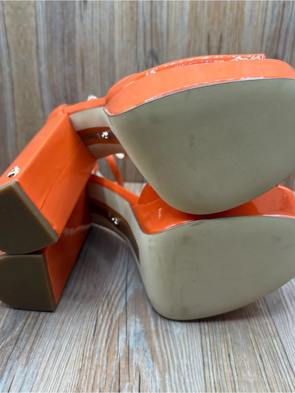 Sam Edelman Womens Kori Patent Ankle Strap Platform Orange Sandals Size 7.5